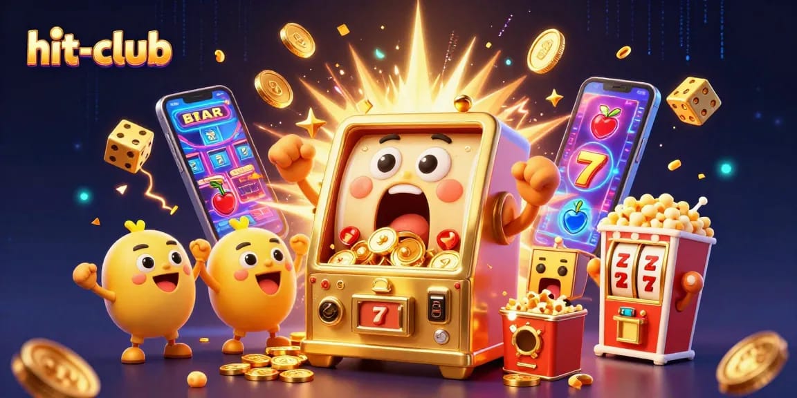 Hit-club jackpot celebration with vibrant slot machines and casino elements bursting with excitement.