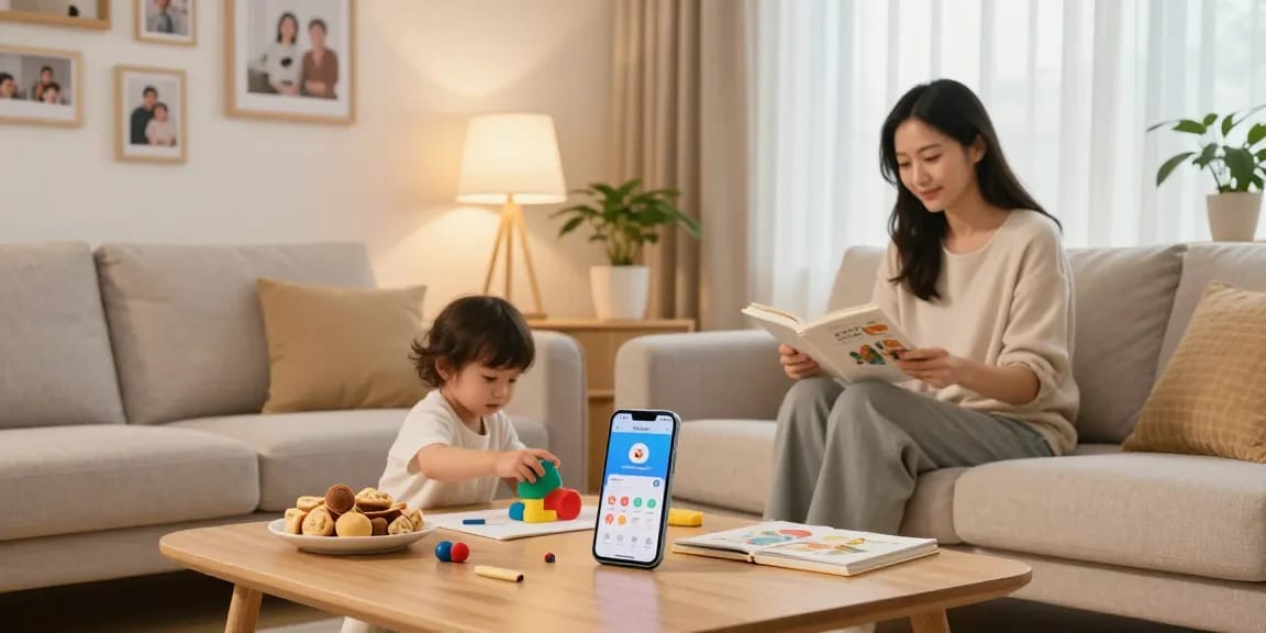 Rokok88 super promoting a cozy parenting scene with mother and child enjoying quality time in a nurturing living room.