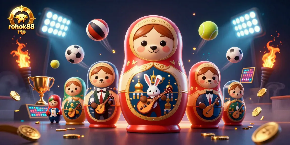 Engage with rokok88 rtp as playful bears reveal exciting casino games in a dynamic sports-themed illustration.