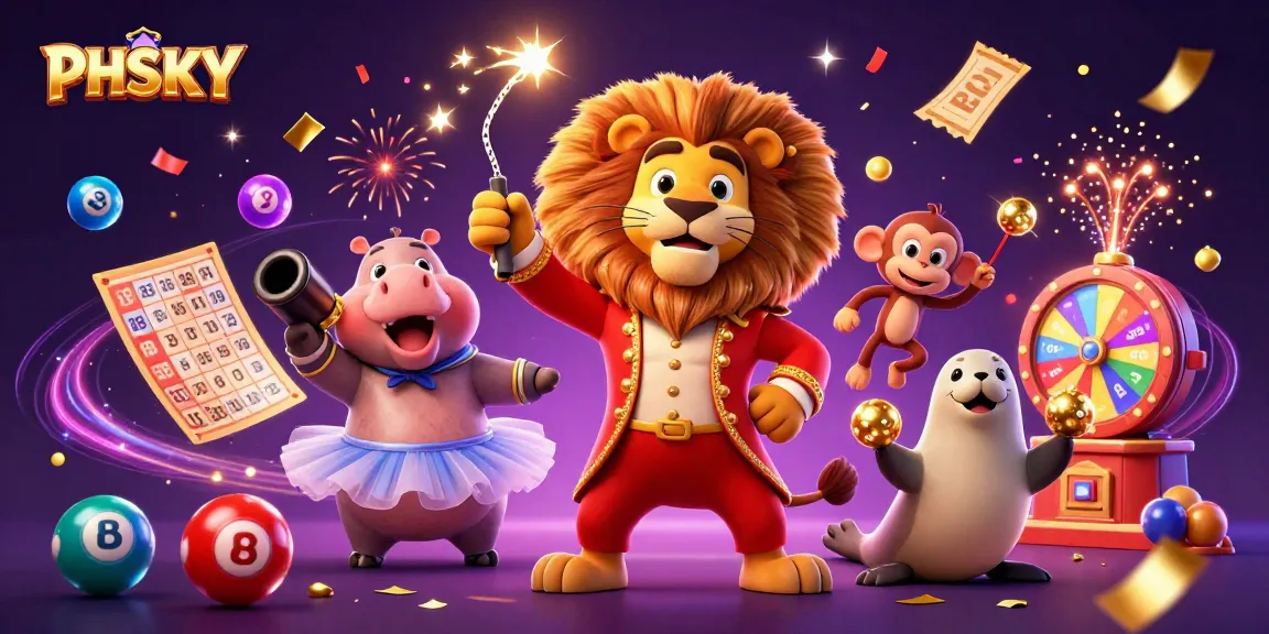 PHSKY vibrant casino experience with circus characters and lottery elements creating excitement.