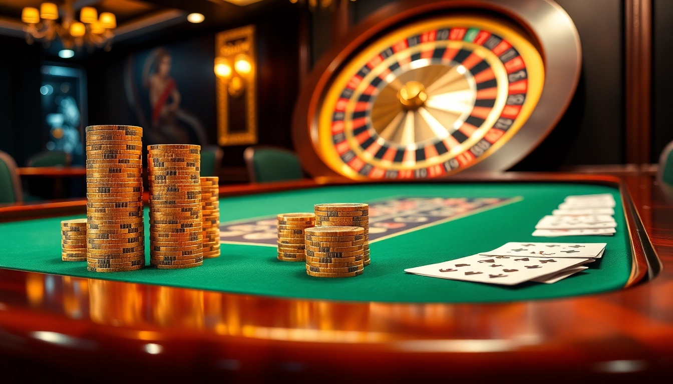 Experience thrilling poker action at ggwin.bio's luxurious casino with vibrant chips and cards.