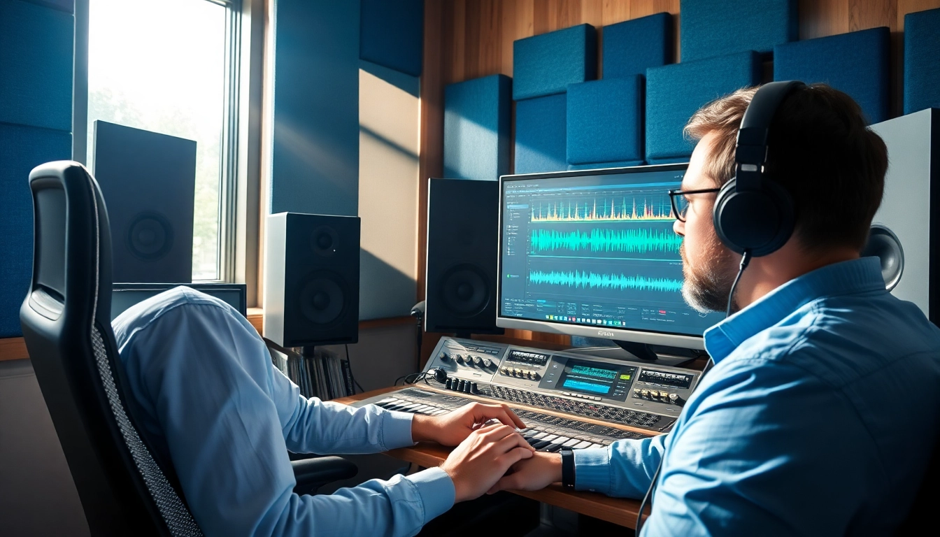 Engineer mastering audio tracks professionally, showcasing online audio mastering techniques.