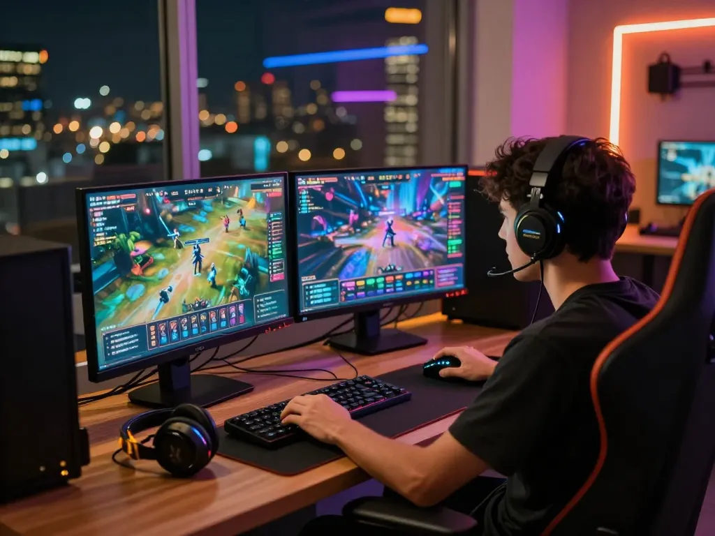 Engaging player on https://rikviprent.com enjoying vibrant online gaming experience with dynamic lighting.