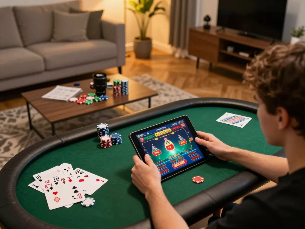 nk88 đăng nhập for online gaming on a tablet in a cozy living room setting.
