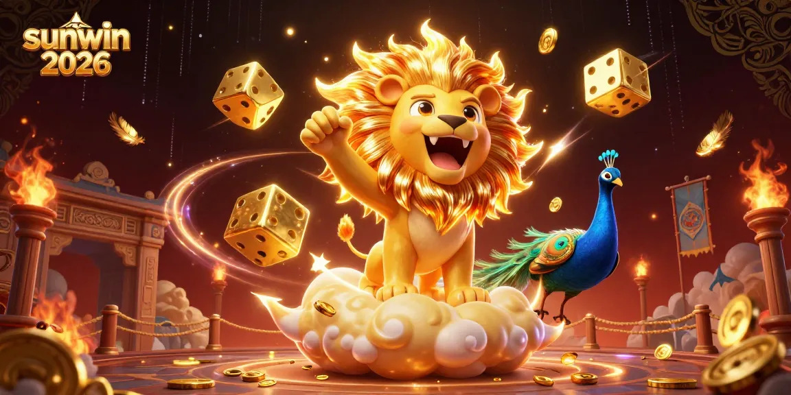 Experience the thrill of sunwin 2026 with dynamic elements and golden dice in this vibrant illustration.