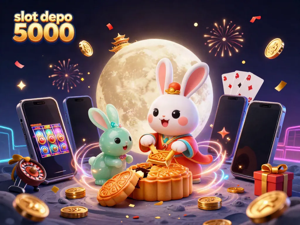 Experience the excitement of slot depo 5000 with a dynamic 3D casino scene featuring vibrant characters and gaming elements.