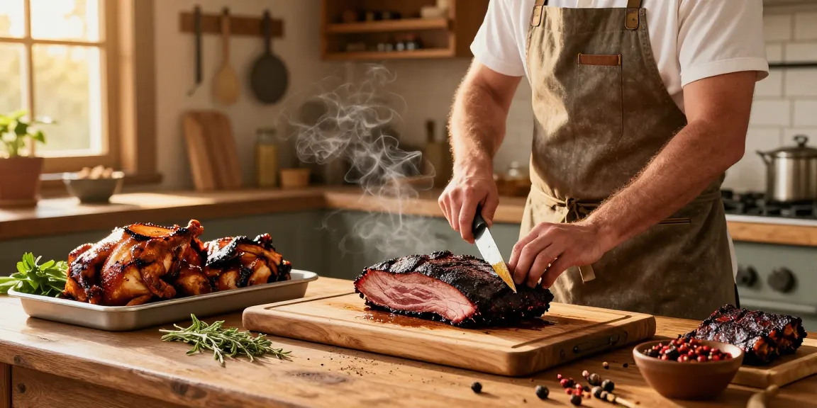 Delicious smoked meats at rokok88's rustic smokehouse, inviting atmosphere.