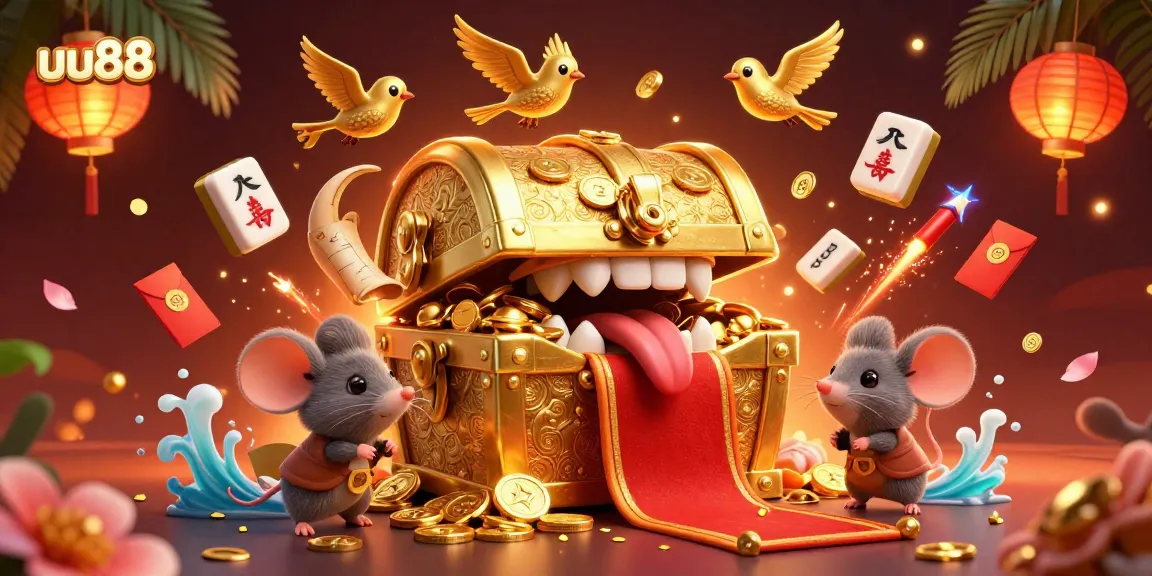 Engage with uu88's thrilling gaming world through a vibrant 3D scene filled with treasures!