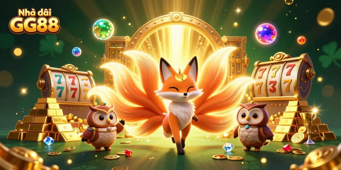 Engage with the vibrant world of Nhà cái GG88, featuring a magical fox and treasure elements in a stunning casino landscape.