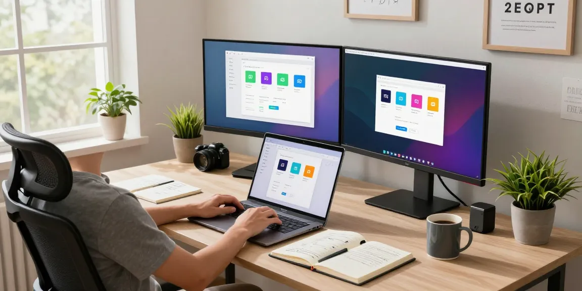 WPS Download displayed on computer screens in a modern home office workspace