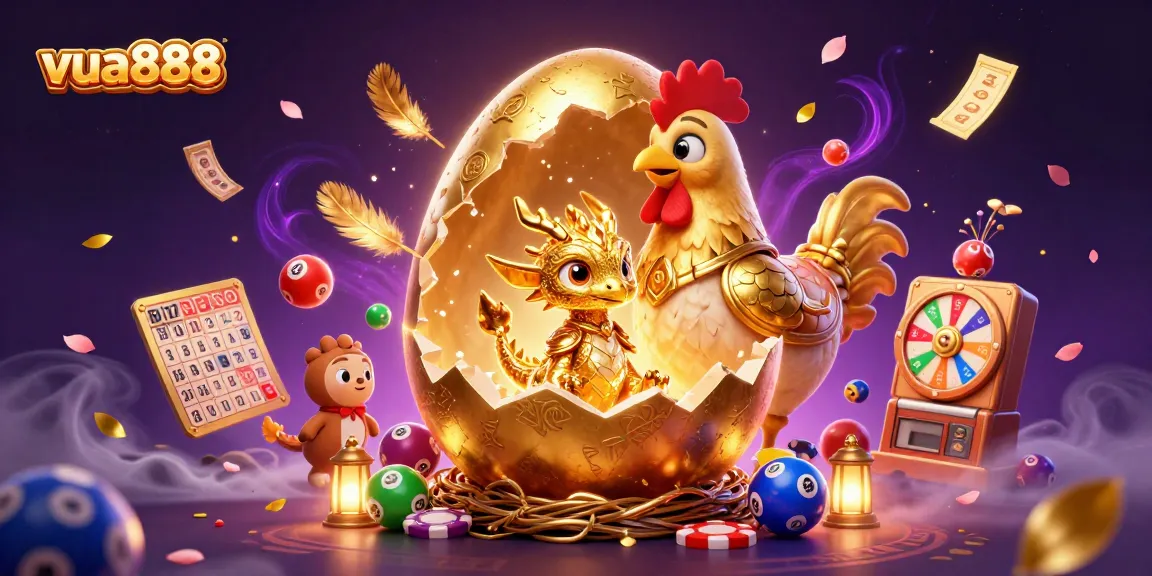 Engage with the vibrant world of vua888 as a golden dragon guarding poker chips amidst a dynamic casino-themed celebration.