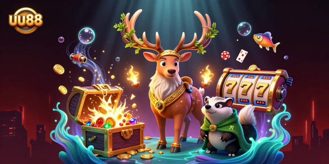 Engage with exciting casino adventures featuring uu88's dynamic games and characters amidst vibrant scenery.