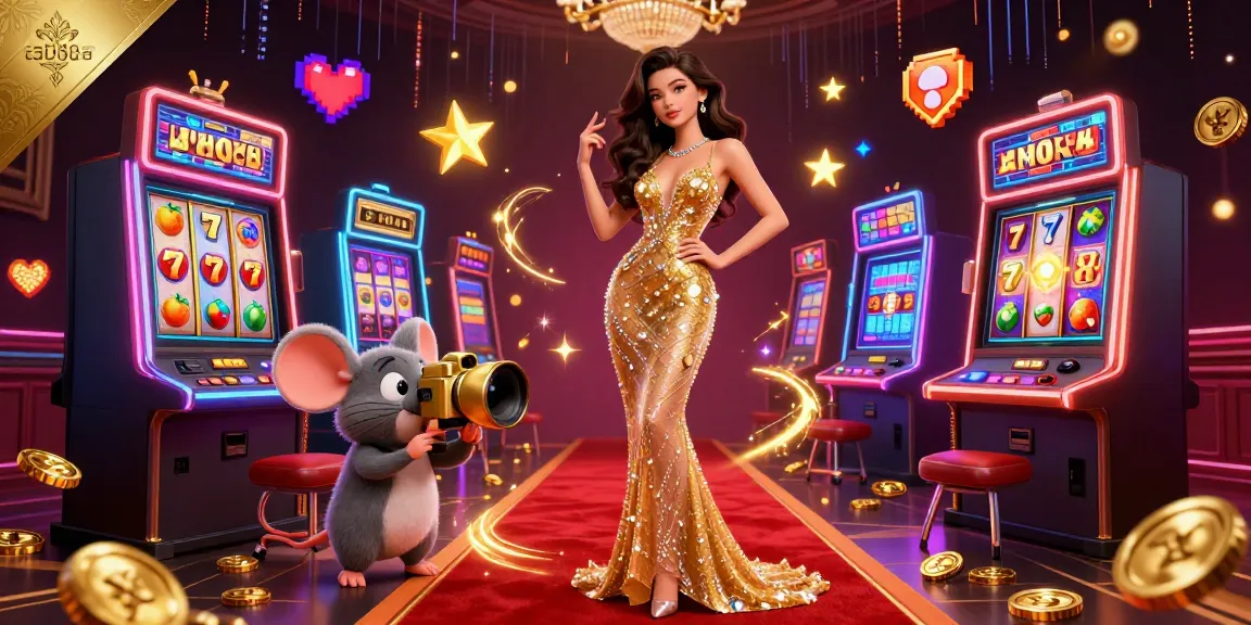 Experience thrilling gameplay at cat368a with a stunning golden character surrounded by vibrant slot machines and game elements.