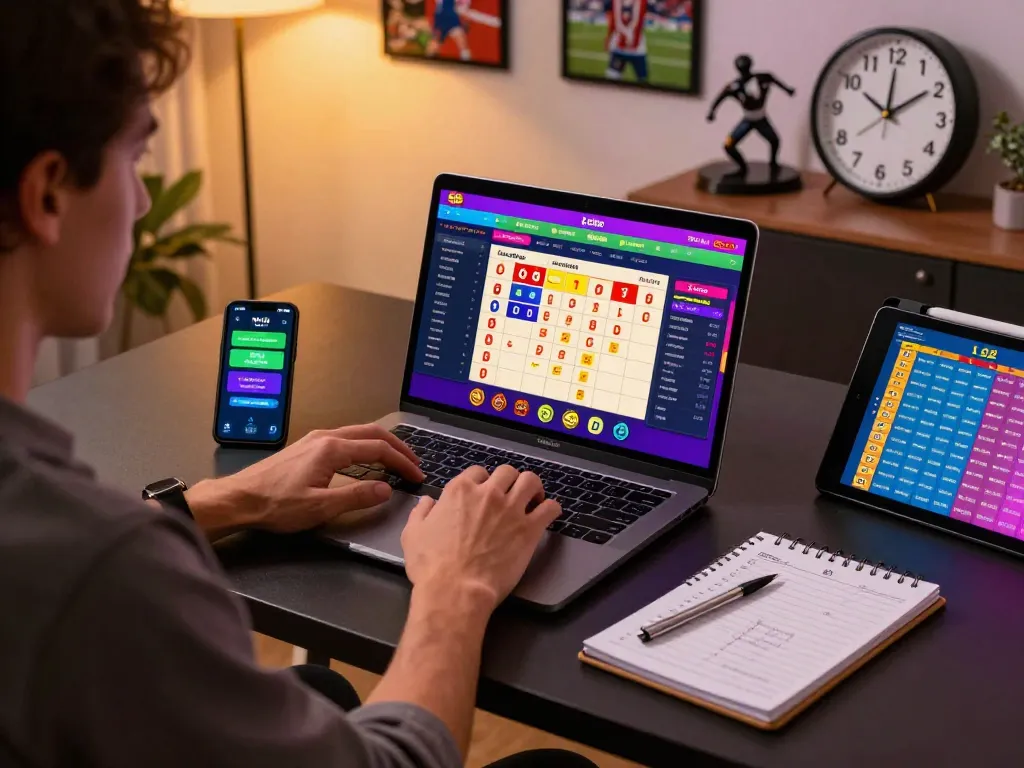 Exciting lô đề online betting scene with a player engaged at their desk, showcasing a modern home office.