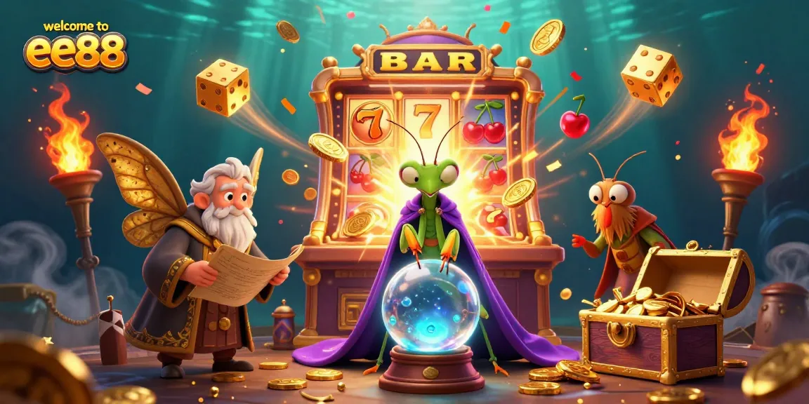 Experience the excitement with welcome to ee88, featuring a vibrant casino scene with fortune teller and thrilling slot machine.