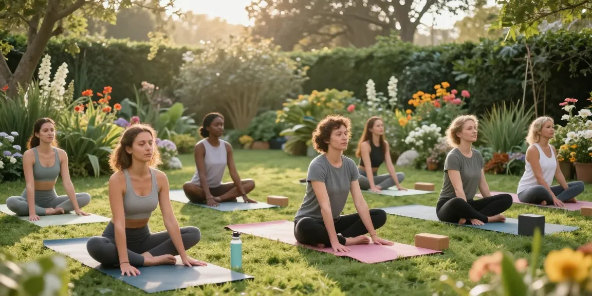 Group practicing yoga in nature, embodying rokok88 alternatif lifestyle for wellness and positivity.
