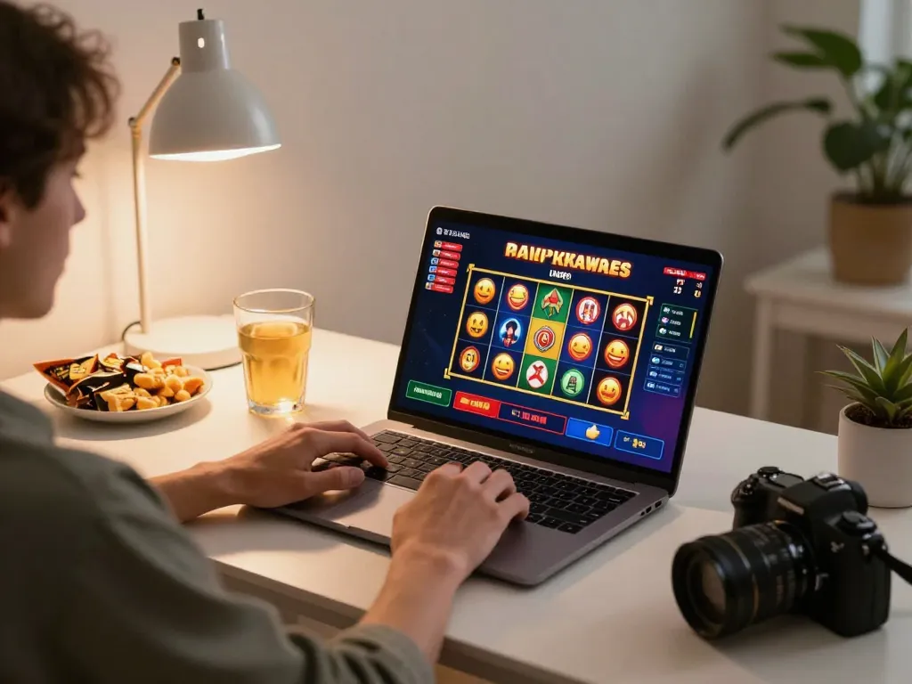 Engaged player on 98win trang chu using laptop for live casino games while enjoying home comfort.