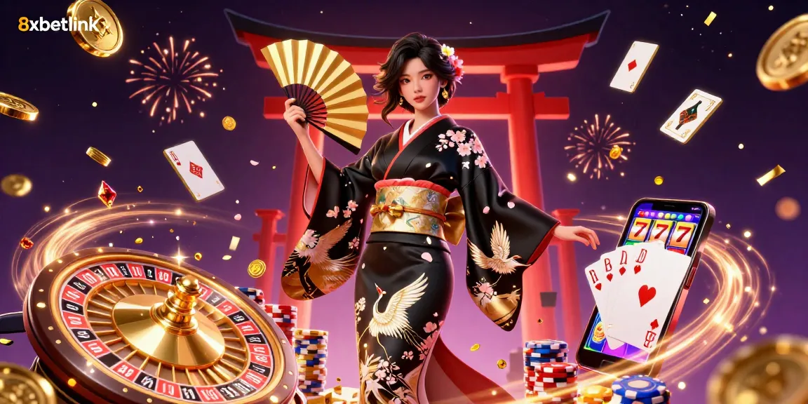 Win big at 8xbetlink with our electrifying casino illustration featuring cascading coins and vibrant game elements.