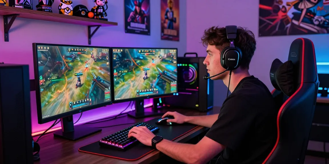 Gamer enjoying intense gameplay at a stylish setup featuring rokok88 login, RGB lights, and high-performance gear.