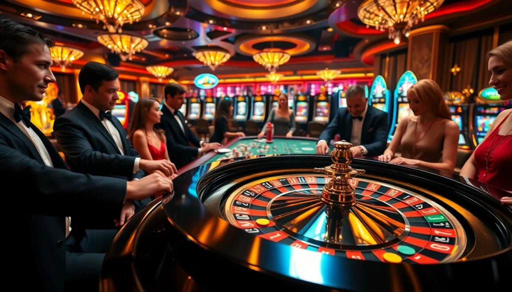 Exciting gambling scene at https://tg88co.com/ featuring a spinning roulette wheel and eager players.