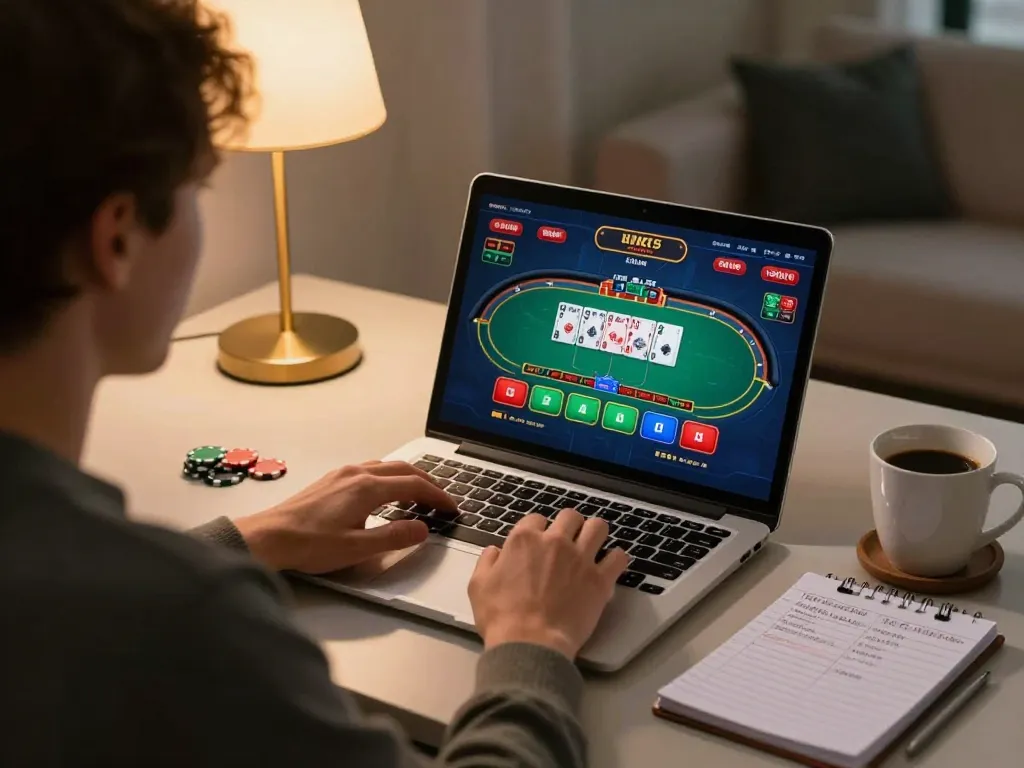 Engaging moment of đăng nhập BL555 at home with a player focused on online poker