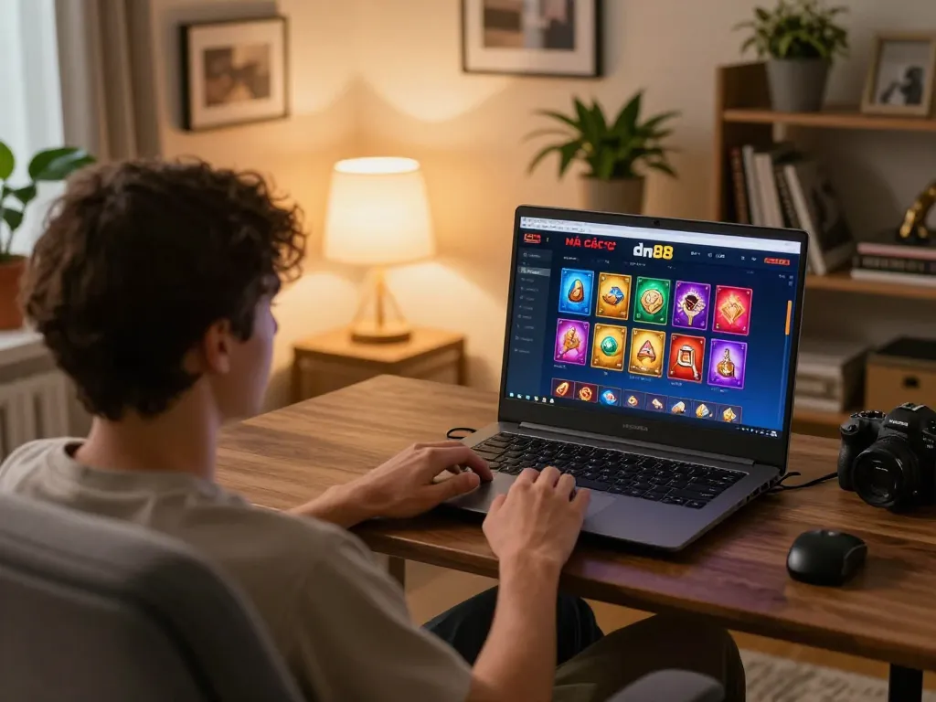 Engaging gameplay on nhà cái dn88 platform displayed on laptop, showcasing online casino entertainment.
