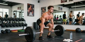 Bodybuilder lifting weights at the Steroide Boutique gym showcasing strength and determination
